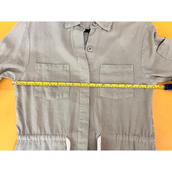 Monrow Sage Green Twill Long Sleeve Pocket Mini Shirt Dress Size Small NWT - Picture 7 of 10
